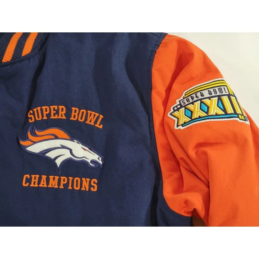 NFL Denver Broncos Reversible Super Bowl Varsity Jacket Coat Men's Sz L Coat EUC